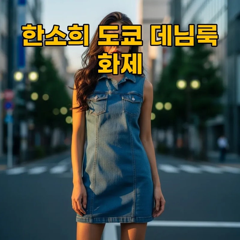 한소희 도쿄 미모 데님룩 민소매 미니 원피스 코디 비법