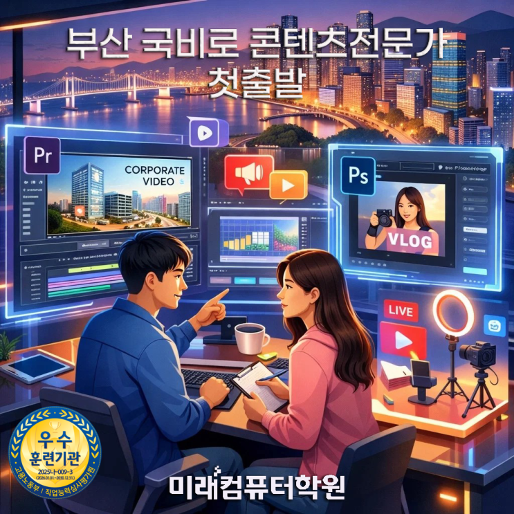  부산멀티미디어자격증추천-국비지원 영상편집 끝판왕! 포토샵·프리미어·에펙으로 멀티미디어콘텐츠제작전문가 자격증까지?