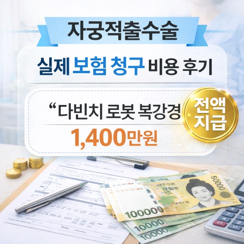 [병원] 1세대 실비 자궁적출 다빈치 복강경 로봇수술 1,400만원 | 실제 보험금 지급 내역