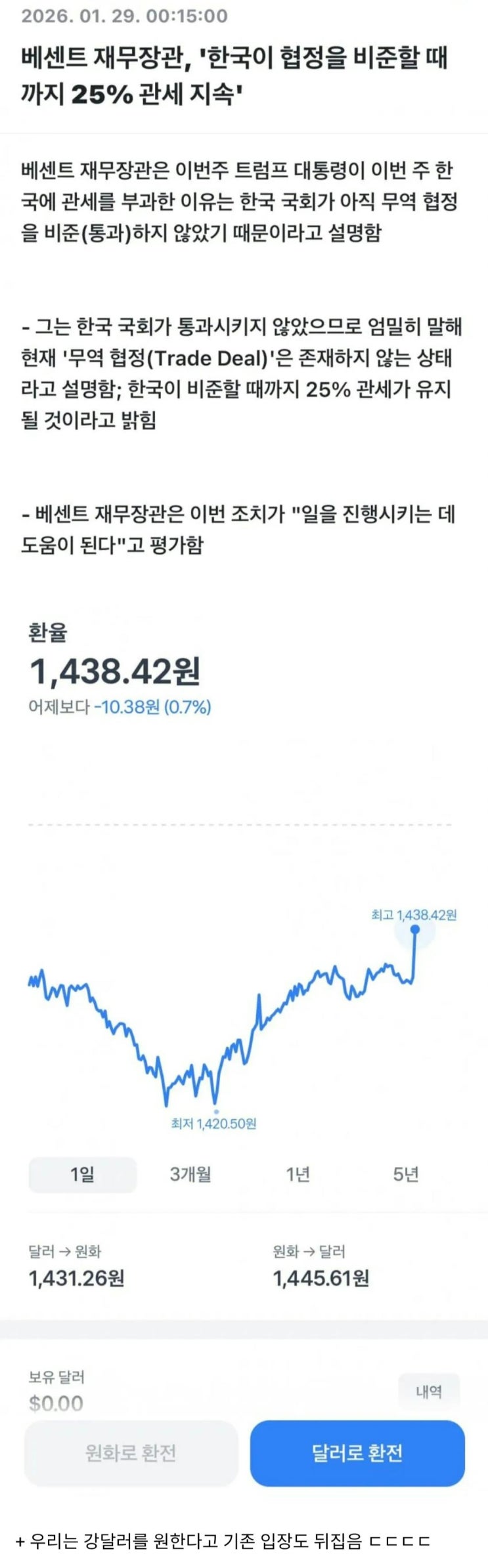  베센트 재무장관, 한국이 무역협정 비준할때까지 관세 25%