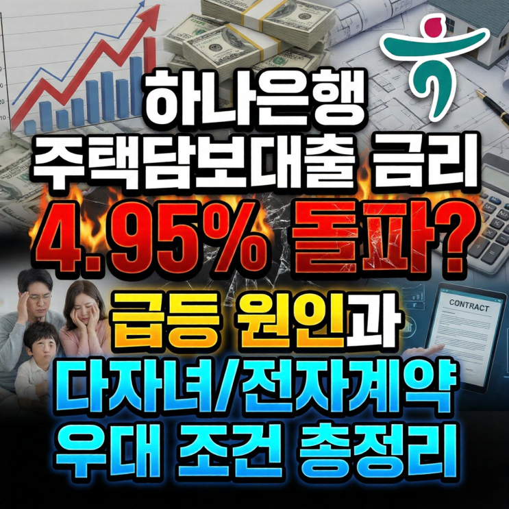  2026년 2월 KEB하나은행 주택담보대출 금리 4.95% 돌파? 급등 원인과 다자녀/전자계약 우대 조건 총정리