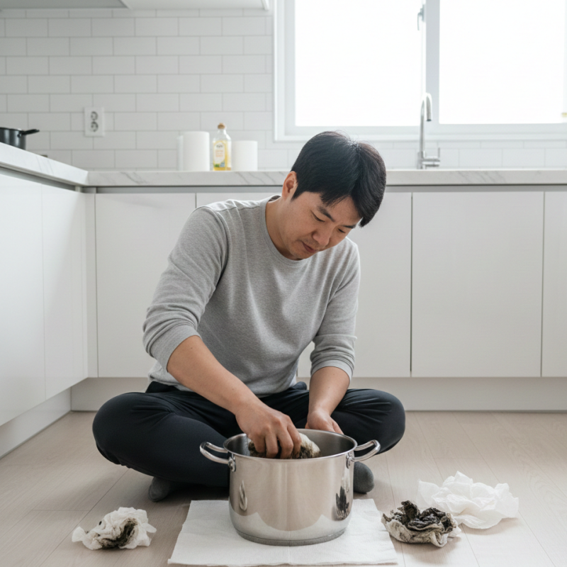 스덴 연마제 제거방법, 이 순서로 안 하면 계속 검은 거 나옵니다.