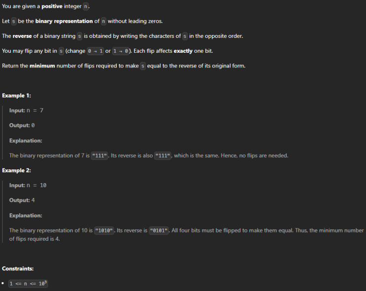  JAVA_LeetCode 3750_Minimum Number of Flips to Reverse Binary String