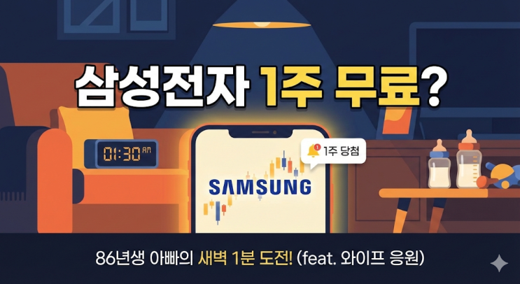  키움증권 삼성전자 1주 무료? 86년생 쌍둥이 아빠의 새벽 1분 재테크 도전 (feat. 와이프의 응원)