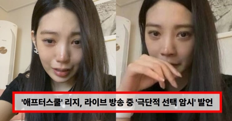  ️어떻게든 살아보겠다 애프터스쿨 리지,라이브 중 극단적 발언…팬들 우울증 걱정 커진 이유 리지,음주운전 논란 후 복귀 앞둔 시점,리지,생방서 극단적 선택 암시(+음주운전·근황)