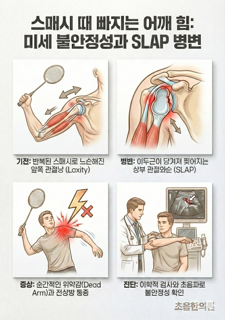  배드민턴 스매시때 어깨 힘이 '툭'빠지나요? SLAP 병변과 전방불안정성의 경고