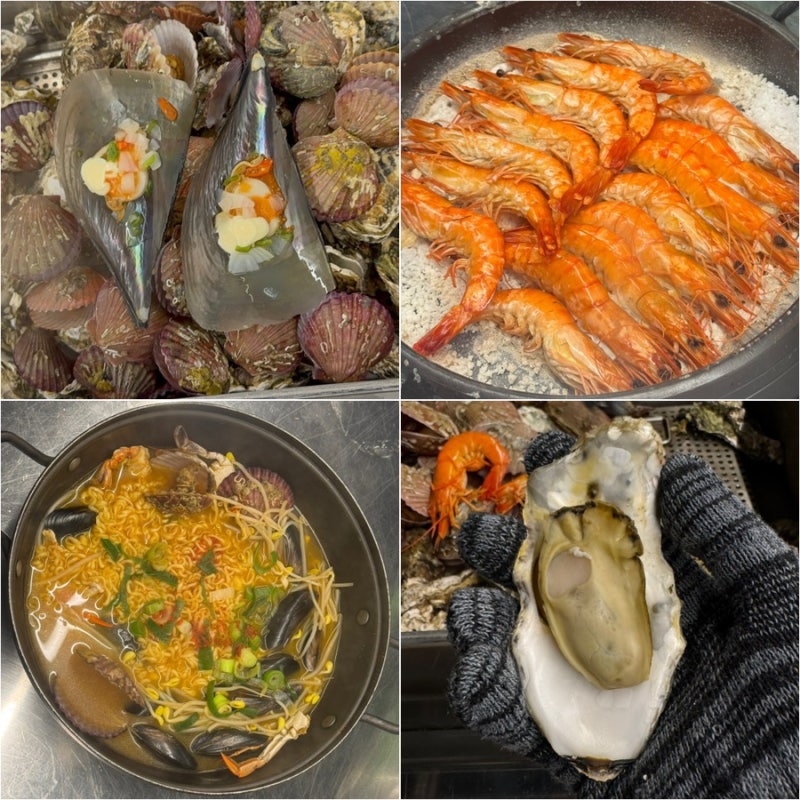 창원 마산 구산면 아기의자 있는 오션뷰 새우구이 굴찜 맛집 구이바다 굴구이 장어구이