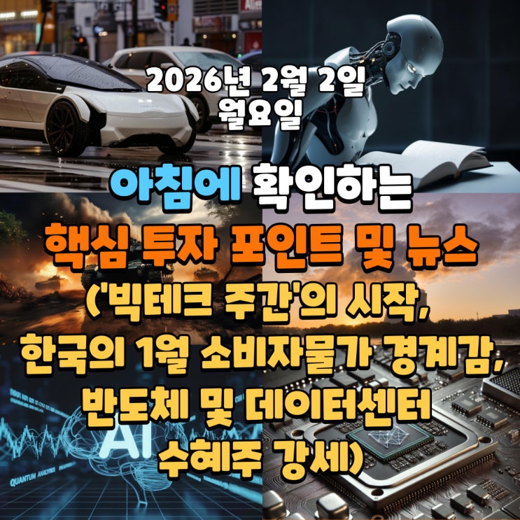  2026년 2월 2일() 핵심 투자 포인트 및 뉴스(미국 제조업 경기와 '빅테크 주간'의 시작,한국의 1월 소비자물가(CPI) 경계감, 반도체 및 데이터센터 수혜주 강세 지속 )