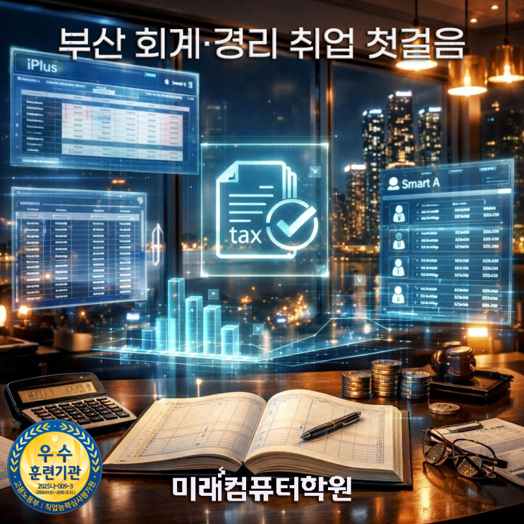  부산전산회계학원추천-회계·경리 취업, 자격증 3종 한방에! 전산회계1급·전산세무2급·FAT1급 국비과정으로 끝내기