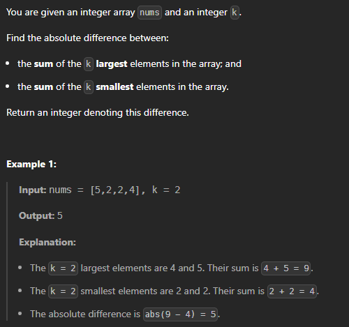  JAVA_LeetCode 3774_Absolute Difference Between Maximum and Minimum K Elements