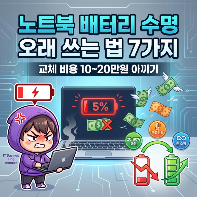 노트북 배터리 수명 오래 쓰는 법 7가지 | 교체 비용 아끼는 꿀팁 총정리