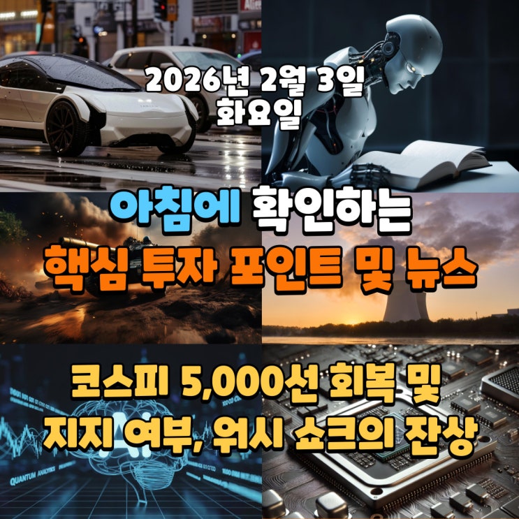  2026년 2월 3일(화) 핵심 투자 포인트 및 뉴스(코스피 5,000선 회복 및 지지 여부, 워시 쇼크의 잔상 )