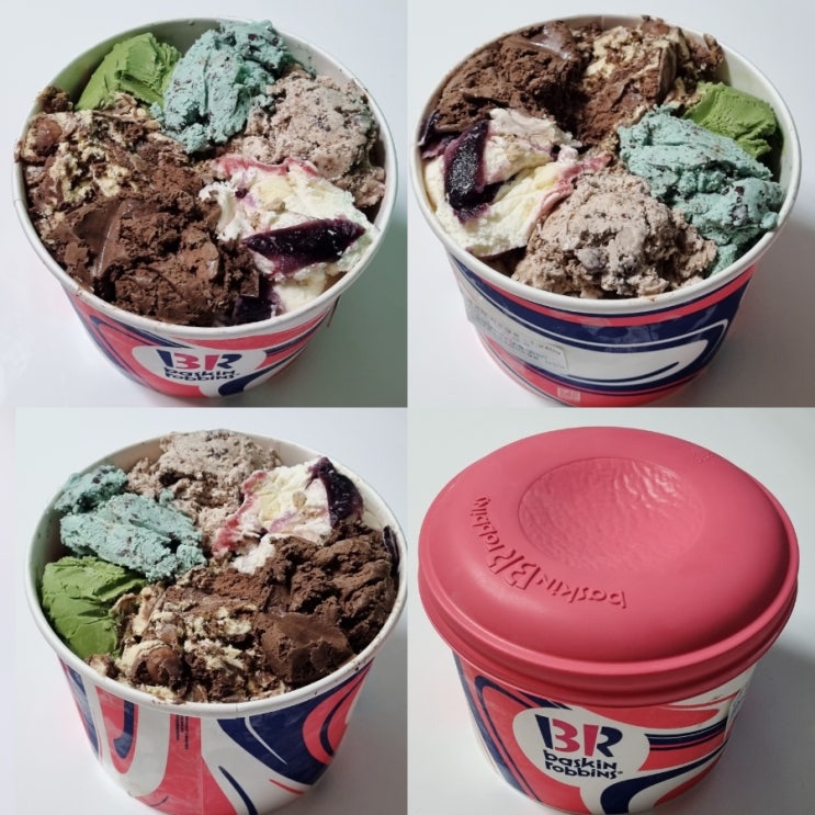  배스킨라빈스 메뉴 하프갤런 6가지 맛(그린티, 민트 초콜릿 칩, 아이스 꼬북칩, 바람과 함께 사라지다, 초콜릿, 초콜릿 쿠키 스모어)