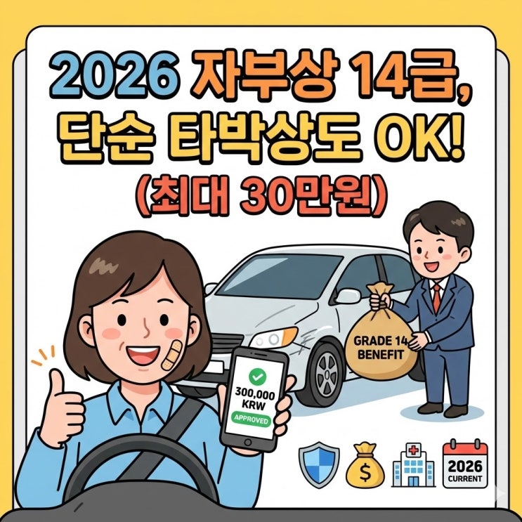  운전자보험 자동차부상치료비(자부상) 14급, 2026년엔 멍만 들어도 30만원 줄까? (단독사고 필승법)