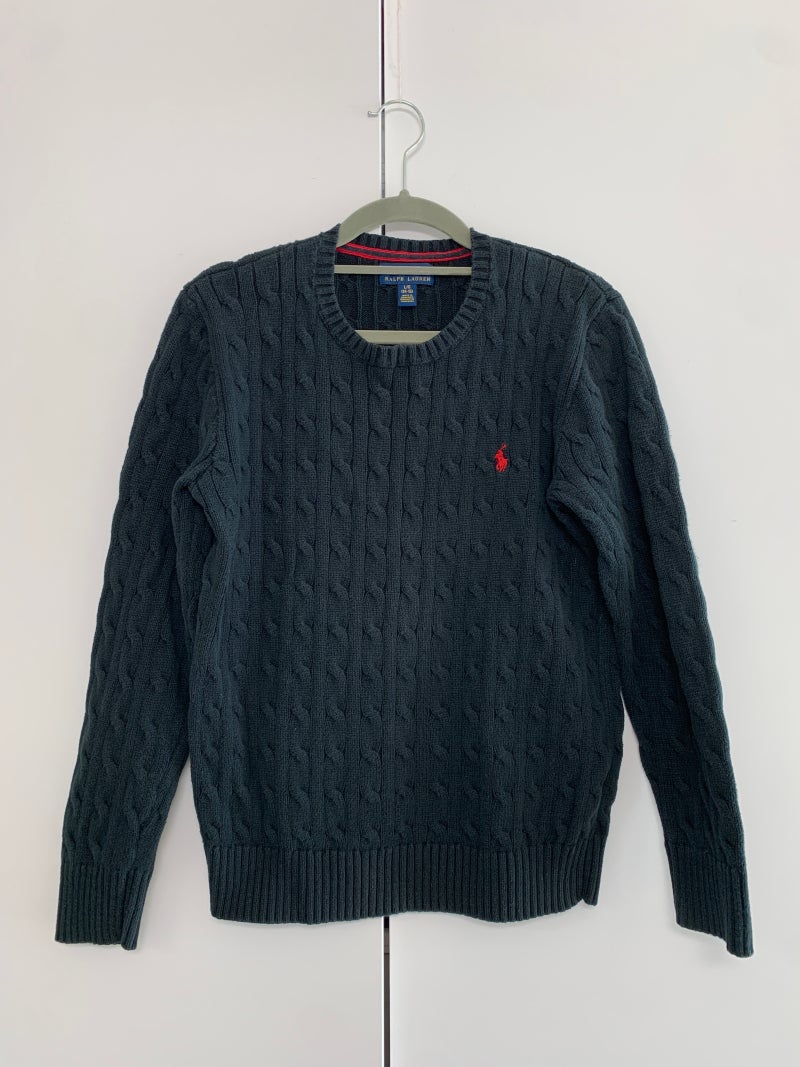 여성 주니어 POLO RALPH LAUREN 폴로 랄프로렌 케이블 니트 크루넥 긴팔 블랙 (L/G 14–16)