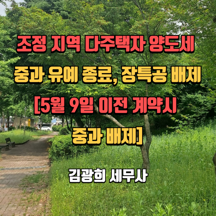  조정 지역 다주택자 양도세 중과 유예 종료, 장특공 배제[5월 9일 이전 계약시 중과 배제]
