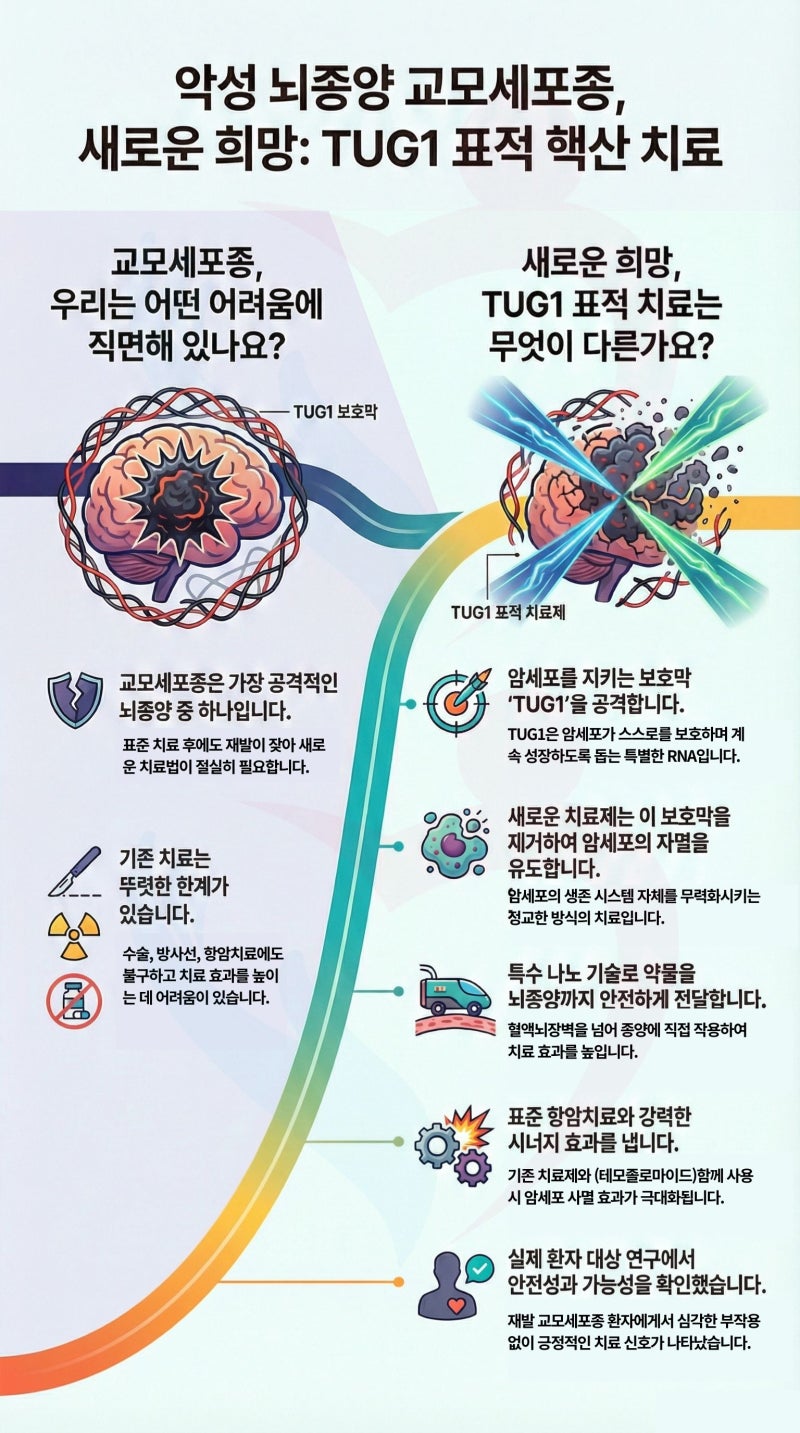 악성 뇌종양 교모세포종에서 TUG1 RNA를 겨냥한 핵산 치료제 개발 전략