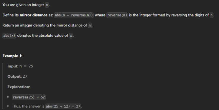  JAVA_LeetCode 3783_Mirror Distance of an Integer