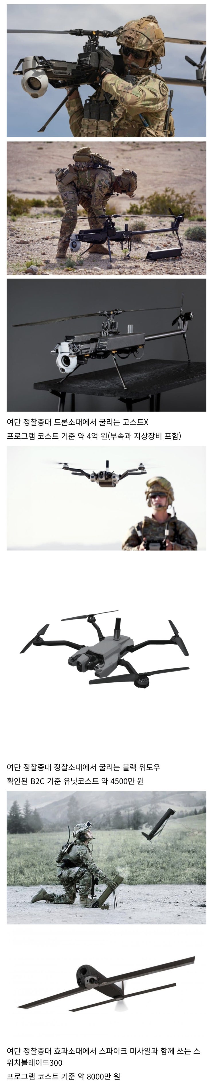  여단전투단 정찰중대에서 쓰는 드론과 가격