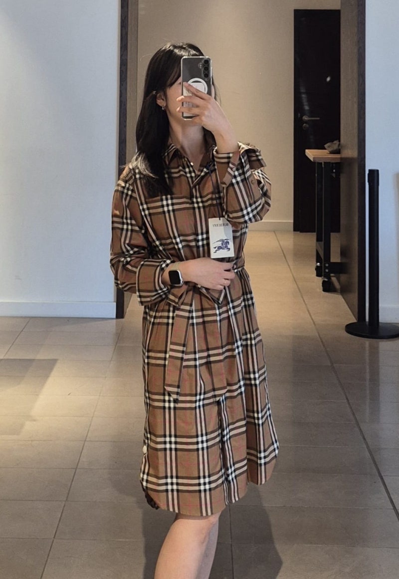 데일리로 입기 좋은 체크 원피스, 버버리 IVERY 셔츠 원피스 TAUPE BROWN 추천!