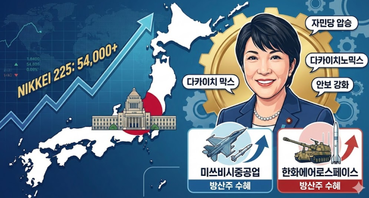  일본 총선 자민당 압승 전망과 다카이치노믹스 수혜주 분석: 미쓰비시중공업과 한화에어로스페이스