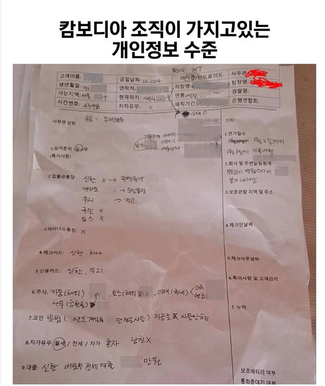  캄보디아 범죄조직이 가지고있는 개인정보 수준 ㄷㄷ
