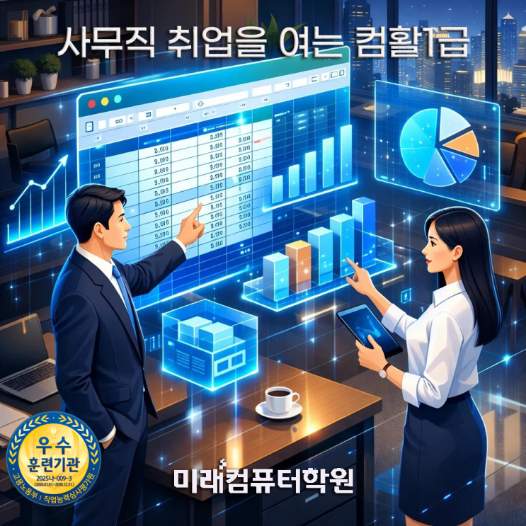  부산자격증학원추천-사무직 취업 필수! 컴활1급 오후반 단기완성 + 엑셀·엑세스 VBA 실무까지 국비로 끝내기