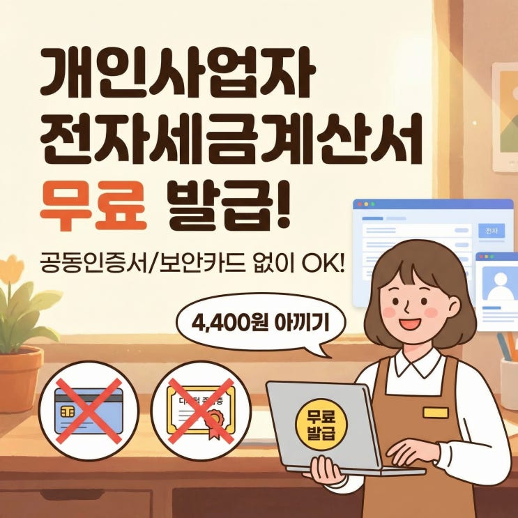  개인사업자 전자세금계산서 무료 발급 방법 | 공동인증서/보안카드 없이 가능!