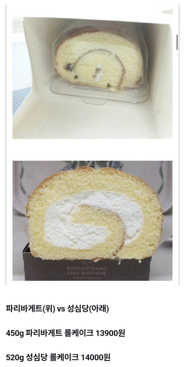  성심당 vs 파리바게트 롤케잌 비교짤.jpg