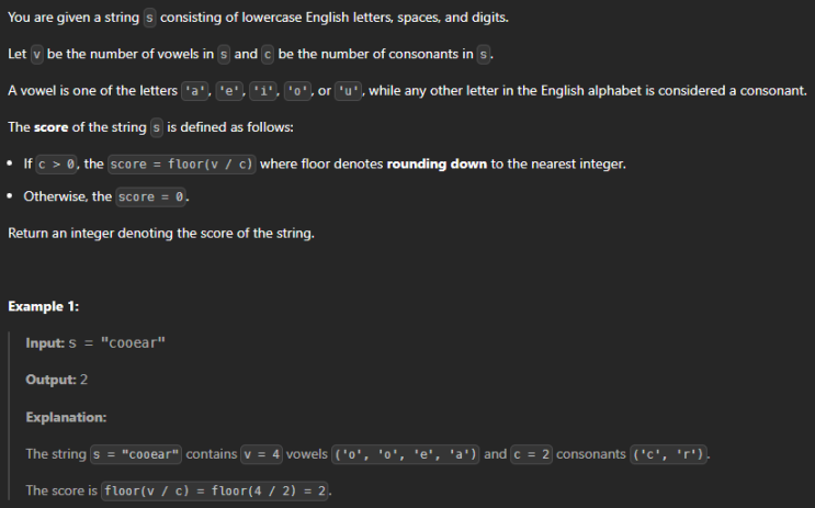  JAVA_LeetCode 3813_Vowel-Consonant Score