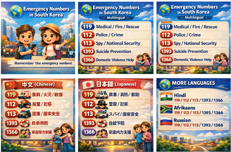  대한민국 긴급·응급 전화번호 안내(Korea Emergency Numbers)
