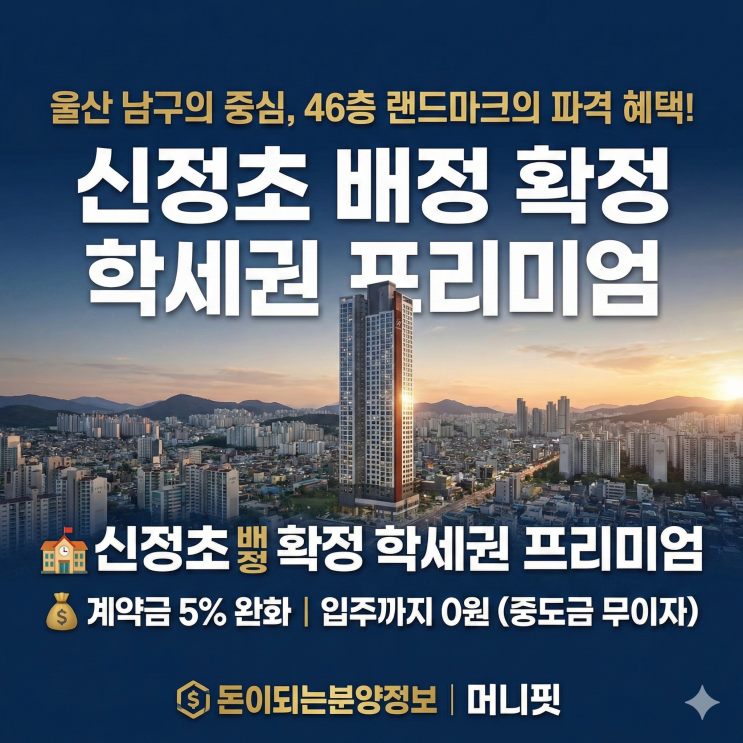  울산 남구 힐스테이트 문수로 센트럴, 신정초 배정 확정! 입주까지 0원 파격 혜택 총정리