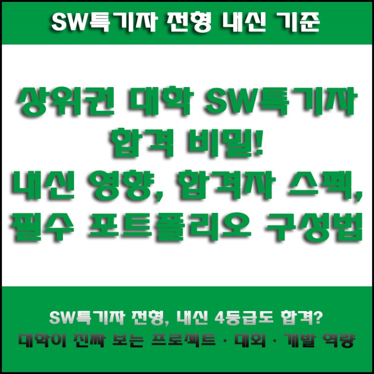  SW특기자 전형 대입 내신 기준부터 합격 컨설팅! 스펙, 정보올림피아드 대회 등 포트폴리오, 면접 준비 방법