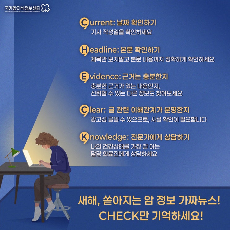  올바른 암의 지식을 갖기 위해 'CHECK'만 기억하세요!