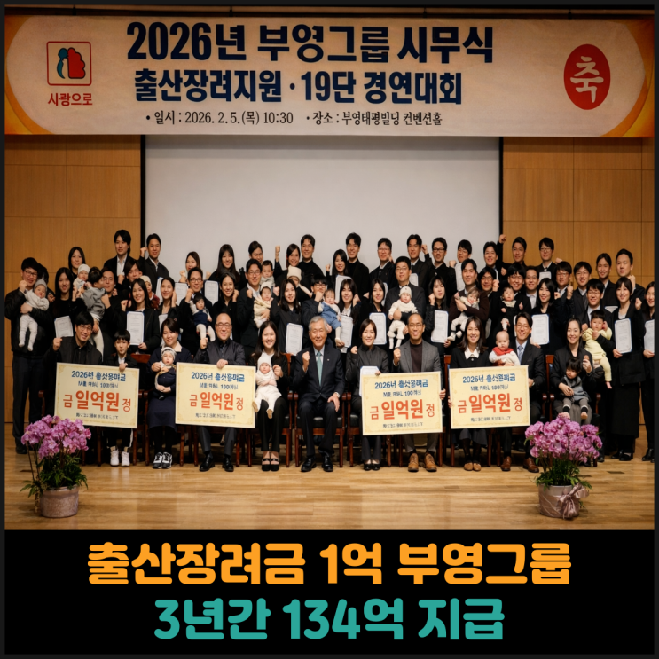  출산장려금 1억 부영그룹, 3년간 134억 지급