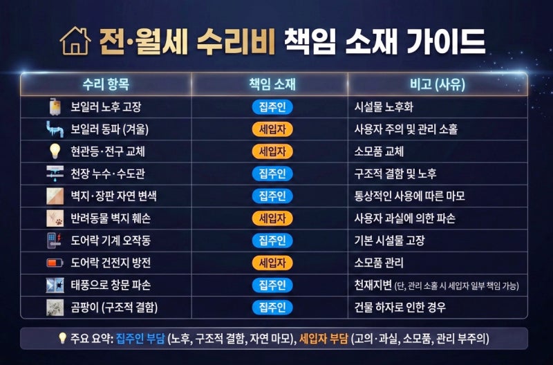 "보일러는 주인? 전등은 세입자? 2026 전월세 수리비 가이드"