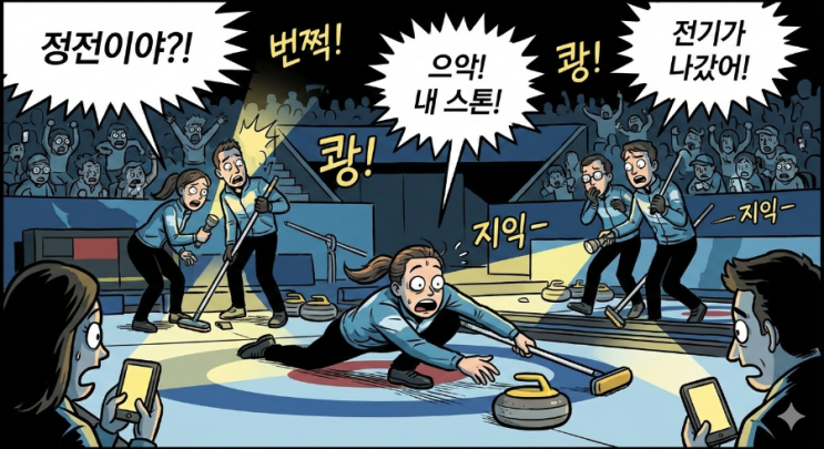  올림픽 컬링 경기 도중 정전으로 인해 경기가 일시중단 되었었다.
