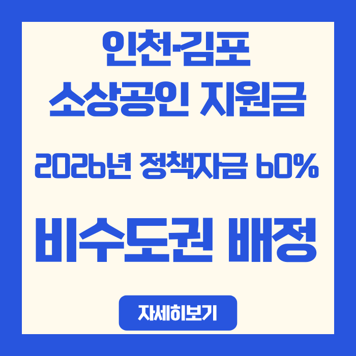  인천·김포 소상공인 지원금 2026년 정책자금 60% 비수도권 배정