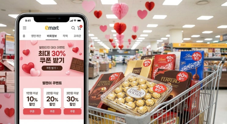  이마트 밸런타인데이 기획전 총정리｜쿠폰·굿즈·딸기세트까지 최대 40%할인