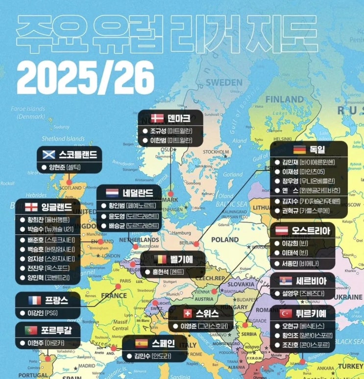  유럽 축구에서 뛰고 있는 모든 한국선수들 누가 있을까