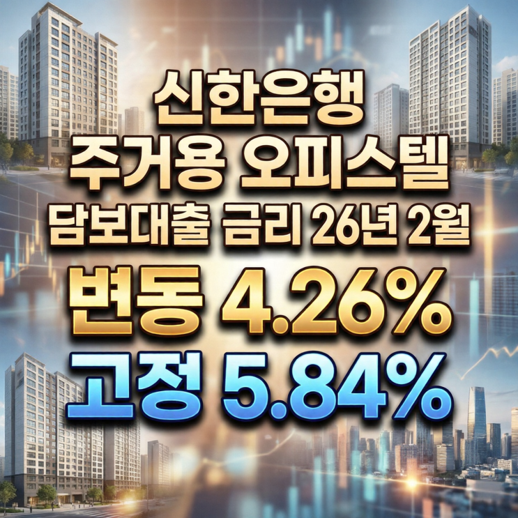  신한은행 주거용 오피스텔 담보대출 금리: 26년 2월 변동 4.26% 고정 5.84%