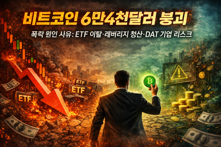  비트코인 6만4천달러 붕괴 폭락 원인 사유, ETF 이탈·레버리지 청산·DAT 기업 리스크