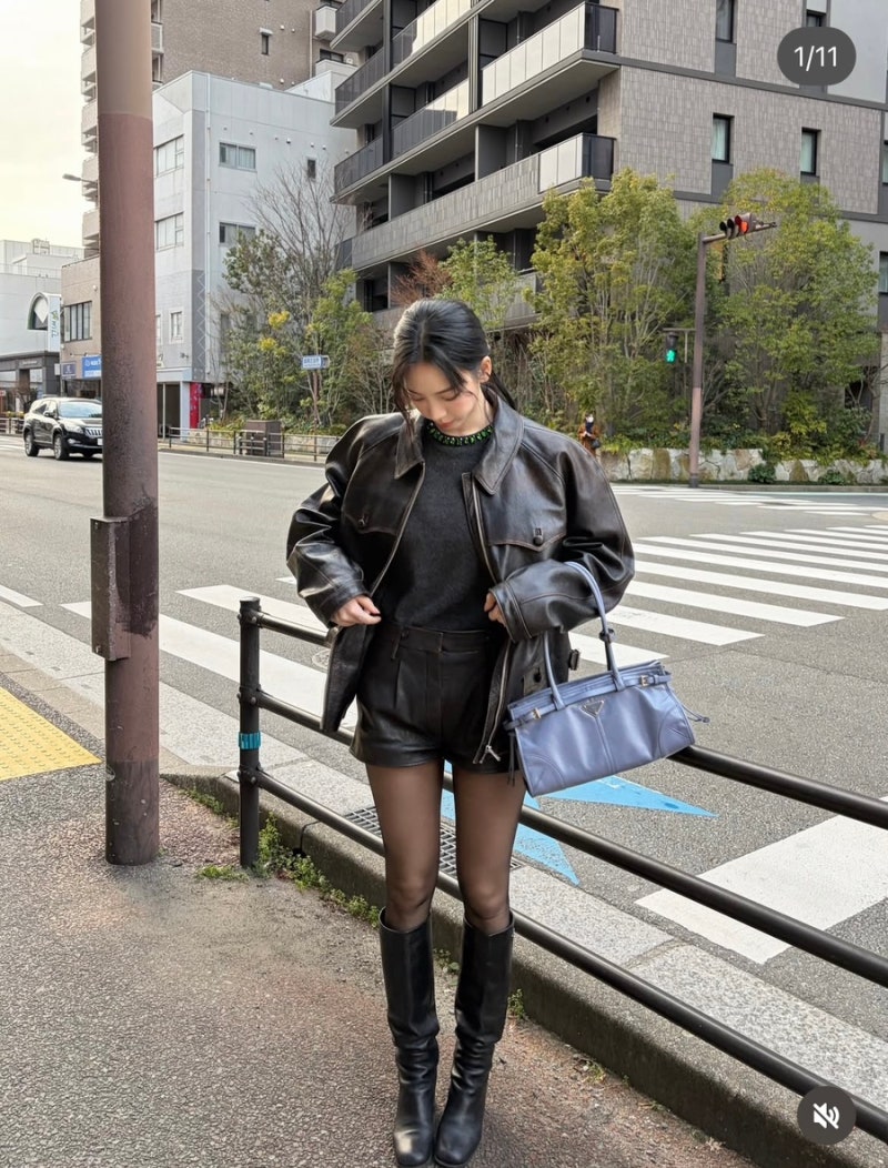 에스파 카리나 인스타 일상 여자 라이더자켓 코디 스타일 추천