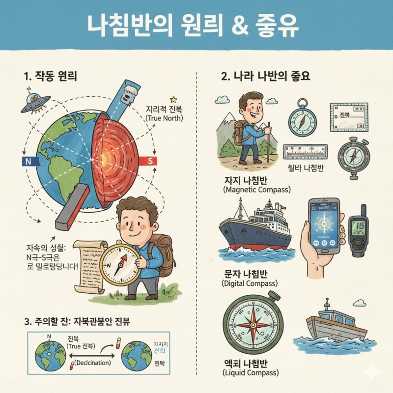 나침반의 원리는 무엇이고 종류는 무엇이 있을까? 수리고과학학원