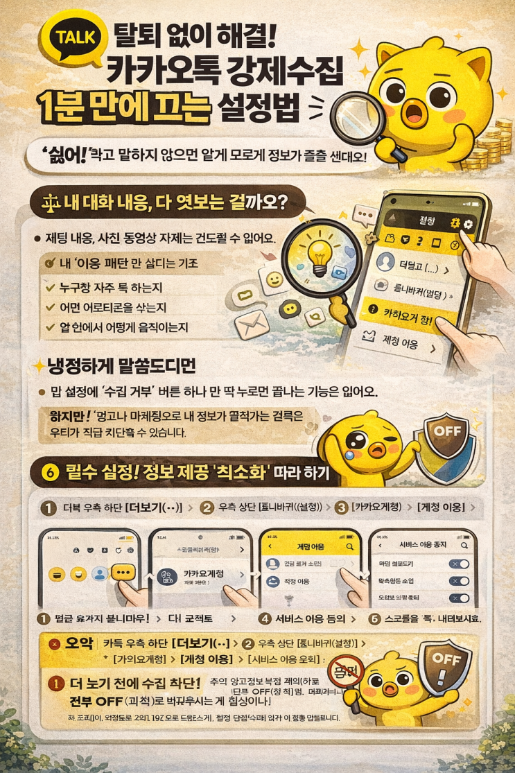 탈퇴 없이 해결! 카카오톡 강제수집 1분 만에 끄는 설정법