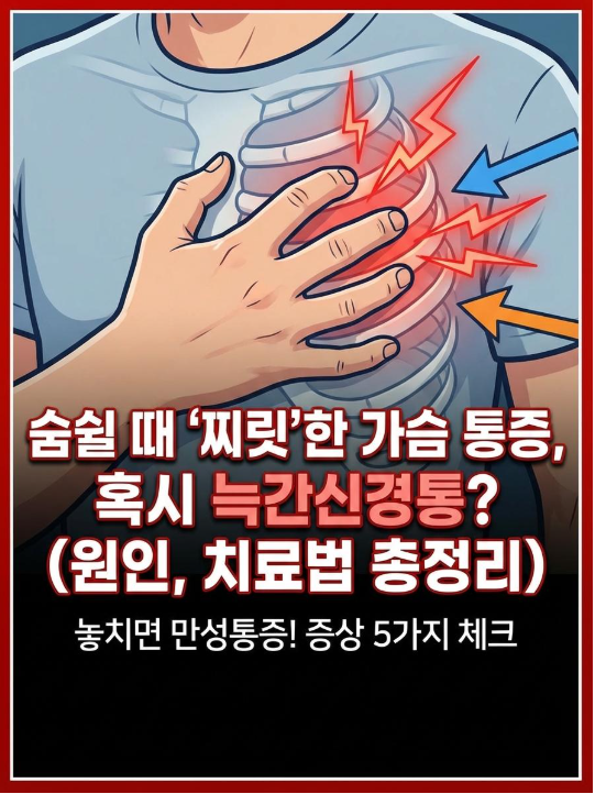 늑간신경통 증상, 숨쉴 때 가슴 통증 있다면?원인부터 치료법까지 한 번에 정리