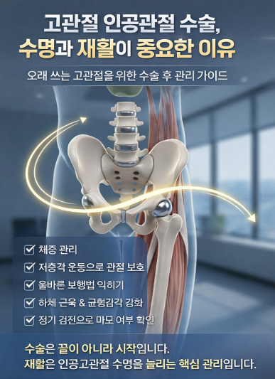 고관절 인공관절 수술, 수명과 재활이 중요한 이유/오래 쓰는 고관절을 위한 수술 후 관리 가....