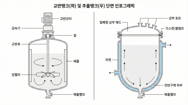  교반기와 추출기 차이 한눈에 정리 탱크 선택 전 반드시 알아야 할 기준