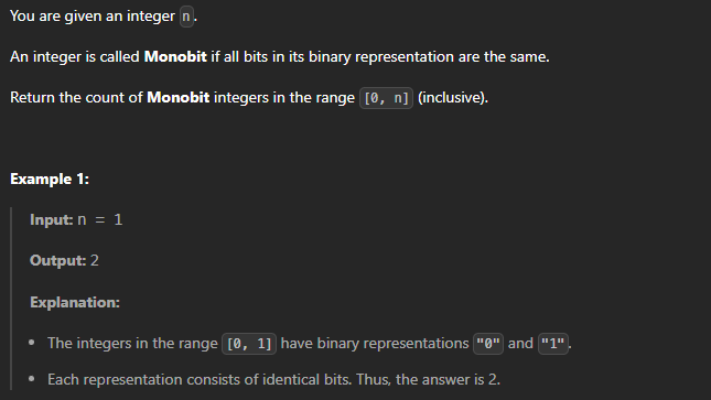  JAVA_LeetCode 3827_Count Monobit Integers