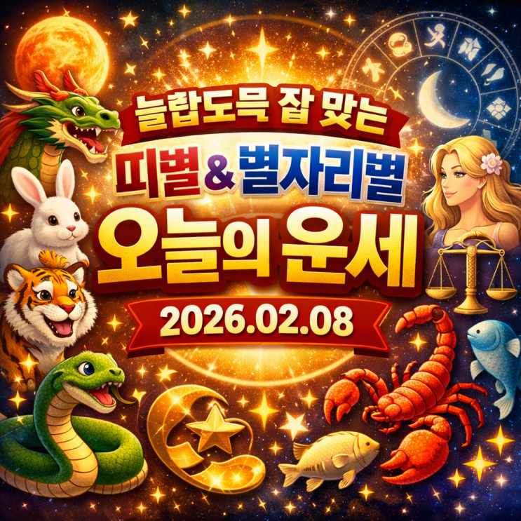  놀랍도록 잘 맞는 띠와 별자리별 오늘의 운세 2026.02.08.